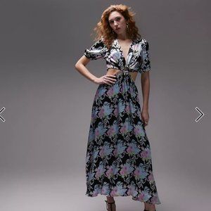 NEW! Topshop bell sleeve waisted cut out midi dress in blurred floral print